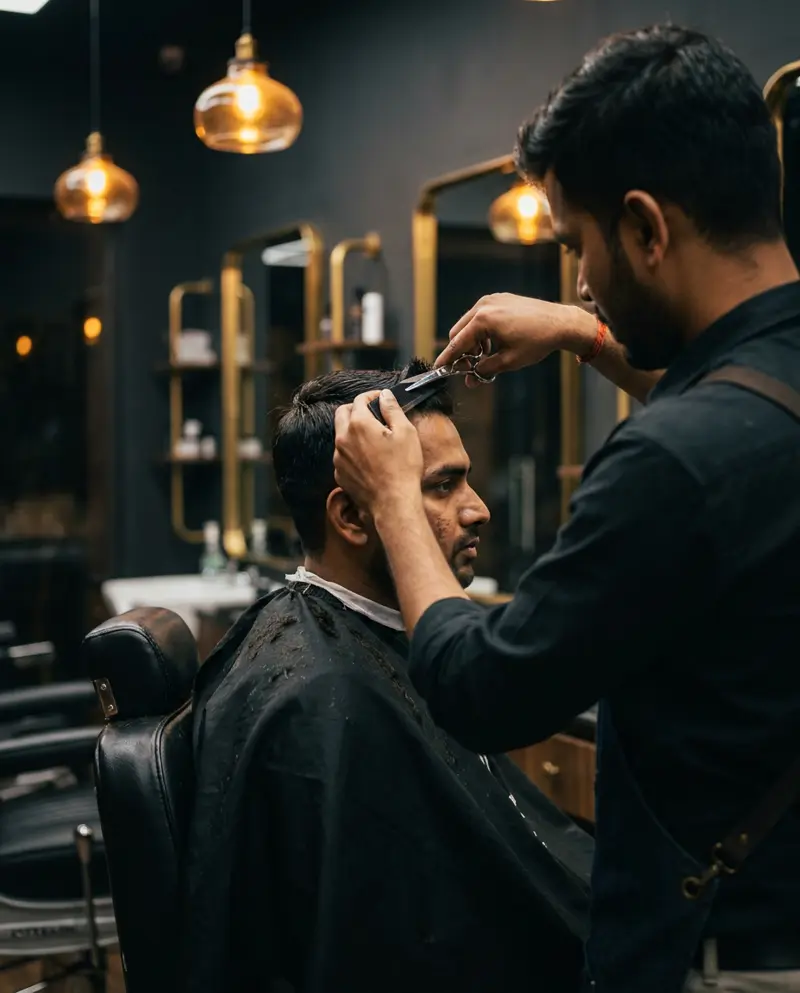 KIYU barber cutting a client's hair with scissors and comb